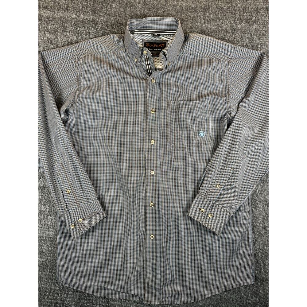 Mens Ariat Pro Series Brown & Blue Checkered Button Down Shirt Small
